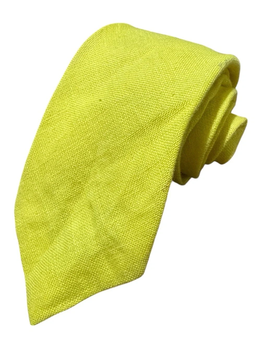 Polo Ralph Lauren mens yellow solid 100% linen skinny neck tie EUC
